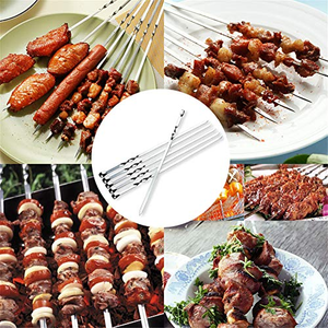 Baguettes à brochettes en acier inoxydable poli de 17 pouces, réutilisables et portables, pour barbecue au charbon de bois, accessoires de grillade - Product Image 2