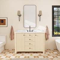 En stock aux États-Unis, livraison gratuite, meuble-lavabo de salle de bain autoportant de 48 pouces, design classique élégant et courbé, pré-assemblé, avec lavabo