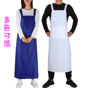 Korean Style Bib Apron Double Shoulder Solid Color Waterproof Oil Resistant Work Wear Adult Unisex Kitchen Apron - Product Image 2