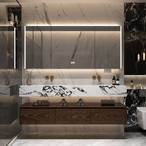 Modern hotel style intelligent lighting <b>mirror</b> rock board integrated basin bathroom cabinet - Product Image 2