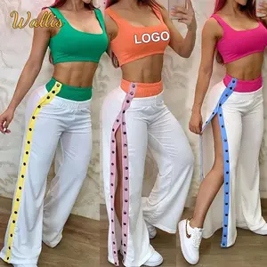 Completi da donna Set di pantaloni a due pezzi Sexy Loungewear Crop Top pantaloni larghi a gamba larga Set completo Casual da donna in due pezzi tinta unita
