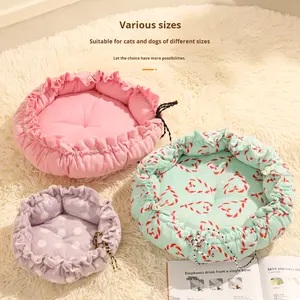 Ayarlanabilir İpli kabak evcil hayvan kulubesi her mevsim kalınlaşmış çevre dostu köpekler için uyku pedi kış sıcak peluş kulübesi - Product Image 4