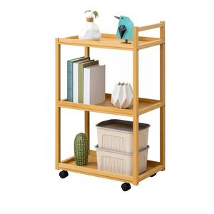 Bamboo Trolley <b>Rolling</b> <b>Cart</b> End Table Modern Wooden Removable Desk for Living Room - Product Image 1