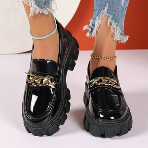 British Style Dress Shoes for Women Size 36-43 New Slip-on Loafers Metal Thick Bottom <b>Heel</b> Chunky - Product Image 1