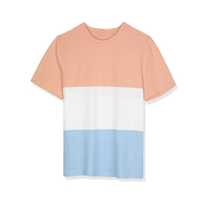Camiseta Ligera de Algodón para Hombre con Bloques de Color, Lista para el Verano, Tejido Transpirable, Paneles en Contraste, Estilo Casual Urbano, Tallas Grandes Extendidas - Product Image 1