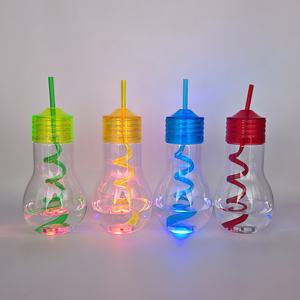 แก้วพลาสติก PET น้ำหนักเบา 600 มล. รูปทรงหลอดไฟ LED สำหรับงานปาร์ตี้ เป็นมิตรกับสิ่งแวดล้อม ใช้สำหรับใส่เครื่องดื่ม น้ำผลไม้ พร้อมหลอดดูด ดื่มได้โดยตรง ใช้กับชา<span class=keywords><strong>นม</strong></span>ได้ - Product Image 3