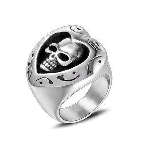 Heart Skull <b>Ring</b> <b>Titanium</b> Steel Men's Halloween Jewelry SA496 - Product Image 1