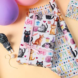 Reversible Cat <b>Wrapping</b> <b>Paper</b> 17 In X 16.5 Ft Double Side Watercolor Kitten Birthday Gift Wrap For Craft Recyclable - Product Image 4
