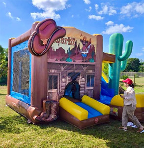 Castillo Inflable Comercial Hpfburg de PVC con Tobogán, Diseño Vaquero Occidental, para Fiestas - Product Image 1