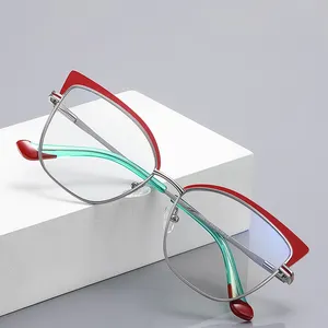 2023 Modieuze Metalen Brillen Frame Vierkante Metalen Bril Kleurrijk Optisch Montuur Britse Stijl Anti Blauwe Bril