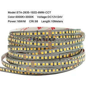 2835 CCT LED şerit 192strip/m CW/WW çift beyaz renk sıcaklığı ayarlanabilir esnek bant 10m 24V çift renkli LED ışıklar şerit