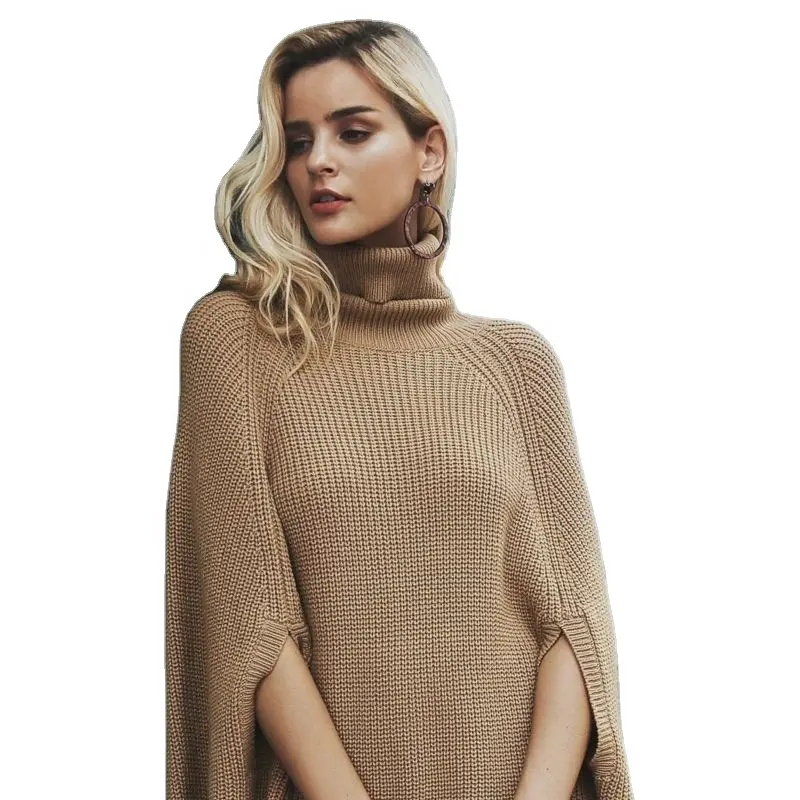 Pull à col roulé surdimensionné pour femme, en tricot côtelé, couleur unie, offre spéciale, nouveauté, printemps 2021