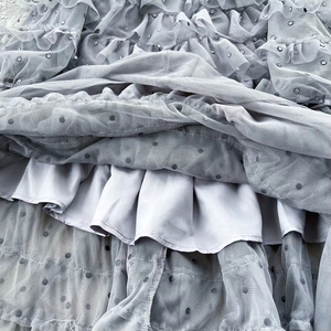 Abito da donna taglie forti con fiocco sul collo, balze, in tessuto ecologico, lunghezza al ginocchio, linea ad A, a maniche lunghe, tinta unita, in rete, elegante, autunnale - Product Image 2