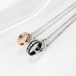 Joyería de Europa y América, Collar de Pareja con Colgante de Doble Anillo de Acero Inoxidable, Personalizado, Clásico, Superventas - Product Image 3