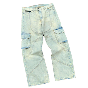 Fringuello in cotone Vintage Wash in Denim grandi tasche <span class=keywords><strong>laterali</strong></span> tasche posteriori con Logo fuso con bottone ampio Cargo <span class=keywords><strong>Jeans</strong></span> da uomo - Product Image 2