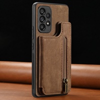 Étui en cuir pleine couverture avec fentes pour cartes pour Samsung A17/S26 Ultra, étui de protection à fermeture éclair pour A56 A06, support de téléphone Note20 avec design gaufré