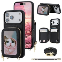 Étui portefeuille à fermeture éclair avec bandoulière pour iPhone 13/14/15/16 Plus/17/17 Pro Max