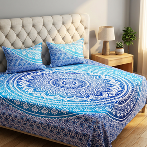 Sábana Plana de Algodón Indio con Estampado de Mandala, Tamaño Queen, Desechable, para Uso Hospitalario y Hotelero, Venta al Por Mayor - Product Image 3