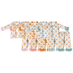 Pyjamas en fourrure décontractés pour filles, style boutique personnalisé, motif citrouille, tenue d'automne pour bébé, nouvelle mode, prix d'usine, vêtements mignons pour enfants, vente en gros - Product Image 1