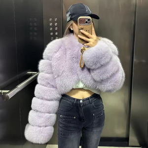 Fourrure Coupe Courte Épissage Col en Fausse Fourrure Manteau en Fourrure de Renard Veste <span class=keywords><strong>Femme</strong></span> - Product Image 2