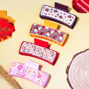 Pince à cheveux rectangulaire en similicuir avec imprimé citrouille et dinde de Thanksgiving, accessoires de mode pour les fêtes - Product Image 1