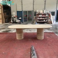 HZX Personnalisation Pierre Naturelle Ovale pour Cuisine, Meubles de Restaurant, Pierre Marbre pour Table à Manger en Travertin