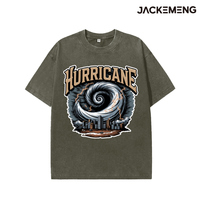 T-shirt en coton délavé surdimensionné avec imprimé citation « Hurricane » sur le thème des catastrophes, style streetwear rétro décontracté, vente en gros depuis l'entrepôt américain