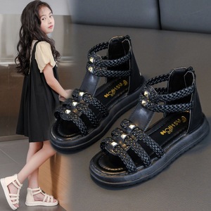 Sandalias de Niña, Estilo Veraniego, Punta Abierta, Zapatos de Princesa con Suela Suave, Zapatos Romanos de Caña Alta para Niñas de 10 Años - Product Image 3