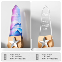 Trofeo de Cristal K9 con Grabado Personalizado e Impresión a Color, Torre de Cristal Estrella con Base de Madera
