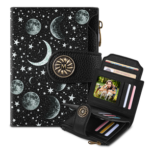 Cartera Bifold de PU con Bloqueo RFID para Mujer, Personalizada, con Cierre de Botón, Forro de Nailon, Corta, con Múltiples Ranuras para Tarjetas - Product Image 1