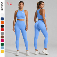 Ensemble 2 pièces Sculptant pour Femme : Débardeur Rembourré Sans Coutures à Dos Croisé Côtelé et Legging Taille Haute Effet Ventre Plat 9/10 pour Pilates et Gym