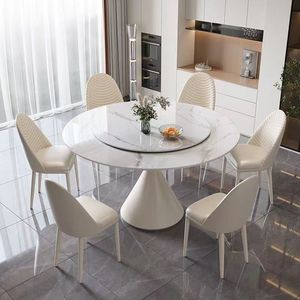 Table à manger moderne de style italien simple et luxueux en marbre, 4-6 places, design plateau en pierre, plateau tournant, base en métal, pour salle à manger. - Product Image 4