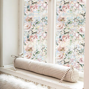Autocollant électrostatique givré <span class=keywords><strong>occultant</strong></span> pour <span class=keywords><strong>fenêtre</strong></span> de salle de bain, motif fleurs tropicales colorées, pour vitres transfrontalières - Product Image 1