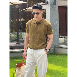 เสื้อโปโลผู้ชาย แขนสั้น ทรงเข้ารูป สีขาว ดำ เทา น้ำตาล สีพื้น คอวี คอปกนกนางนวล สไตล์ฤดูร้อน - Product Image 4
