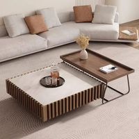 Table basse nordique avec dessus en marbre de rangement Tables centrales modernes Salon Ménage Ensemble de table basse carrée