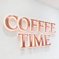 Letrero Luminoso Personalizado con Logotipo Dorado, Letrero LED para Empresa, Canal de Acero Inoxidable, Letrero Comercial para Interiores y Exteriores
