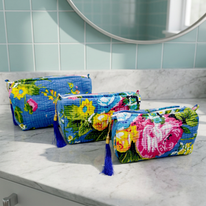 Artisanal <b>Eco</b>-Friendly Cotton <b>Dot</b> Quilted Cosmetic Organizer Case Set with Zipper-Vibrant & Sustainable - Product Image 3
