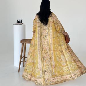 Robe longue pour femmes du Moyen-Orient, cardigan plissé imprimé, long <span class=keywords><strong>manteau</strong></span>, robe arabe, taille plus, abaya - Product Image 4