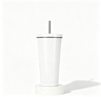Gobelet isotherme à double paroi en acier inoxydable 304, grande capacité, avec couvercle et paille en acier