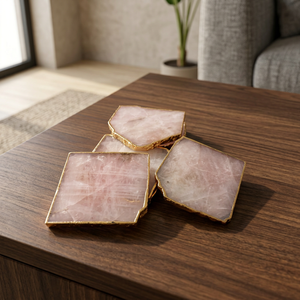Wholesale Rose Quartz Coasters Golden Edge Handmade Natural Crystal Crafts Gemstone Mascot Reiki Rocks Jade Minerals Slice - Product Image 4