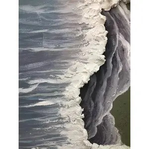 Lukisan minyak pemandangan laut dicat tangan dengan gelombang 3D untuk ruang tamu dan dekorasi rumah