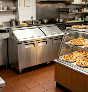 <span class=keywords><strong>Table</strong></span> de préparation de salades avec ventilateur de refroidissement commercial, planche à découper et bacs, <span class=keywords><strong>3</strong></span> <span class=keywords><strong>portes</strong></span>, commande numérique, acier inoxydable 304 - Product Image 3