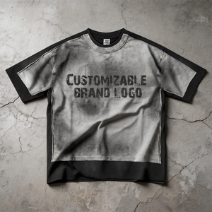 Camisetas de Algodón Estilo Streetwear con Lavado Personalizado, Cuello Doble, Corte Vintage, Oversize, Manga Corta y Estilo Boxy para Hombre - Product Image 1