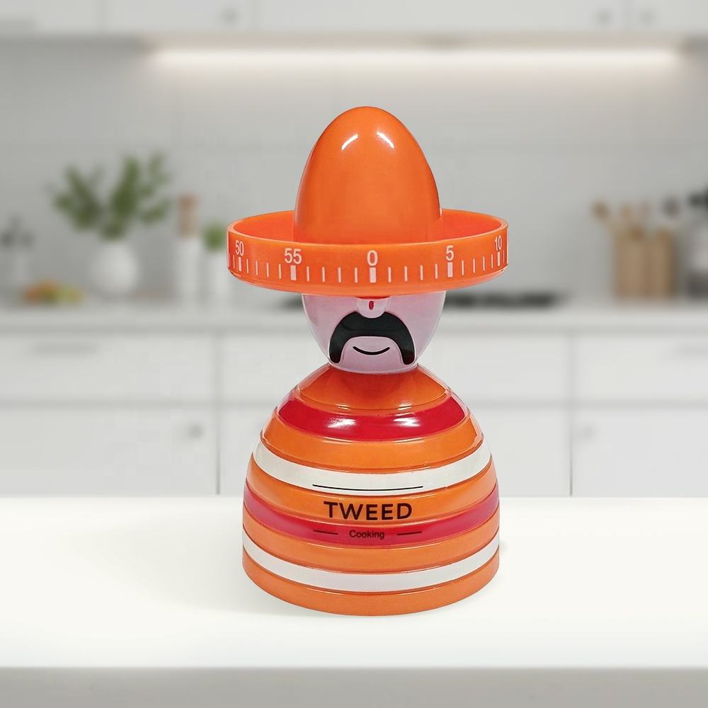 60min Countdown Kitchen Timer Cartoon Mexican Man Shape Eco-Friendly, Chef Man Mechanical Timer ABS Plastic