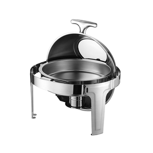 Set Chafing <span class=keywords><strong>Dish</strong></span> Commerciale in Acciaio Inox da 6L, Moderno Scaldavivande Rotondo Argento per Buffet - Product Image 1