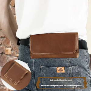 Sac de taille en cuir de vachette pour hommes avec <span class=keywords><strong>ceinture</strong></span> Petit étui <span class=keywords><strong>portable</strong></span> d'extérieur pour les yeux et IPhonepro Téléphone Couche supérieure Matériau - Product Image 3