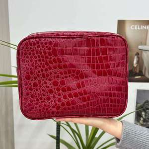 Custom Crocodile Leather Women's Makeup Bags Portable Red Cosmetic Bags Fashionable Cosmetic <b>Storage</b> Bag With Gold Zipper - Product Image 5