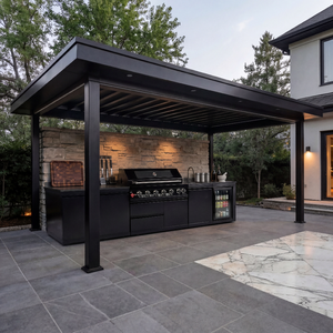 <span class=keywords><strong>Cucina</strong></span> da Esterno Completa Resistente in Acciaio Inossidabile Nero per Tutte le Stagioni con Mobile, Barbecue e Pergola - Product Image 4