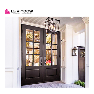 モダンデザインメーカー 木製フレンチガラススイングソリッドウッドエントランスドア木製ヒンジドア - Product Image 1