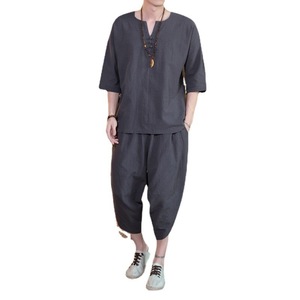 Abito estivo da <span class=keywords><strong>uomo</strong></span> in <span class=keywords><strong>lino</strong></span> stile cinese Plus Size pantaloni larghi corti Casual abito in cotone e <span class=keywords><strong>lino</strong></span> - Product Image 5